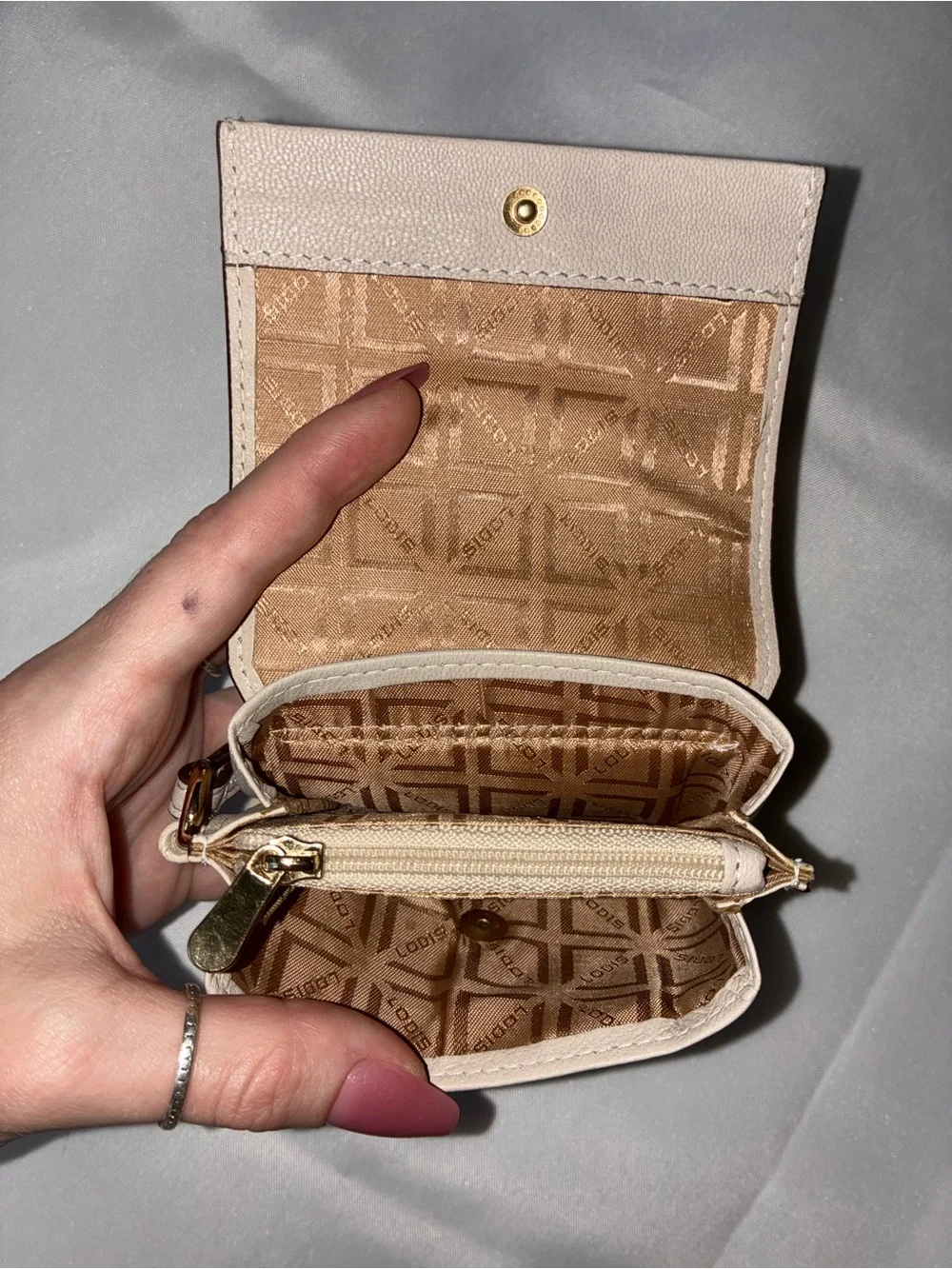 Lodis Paige Mini Leather Wristlet Wallet Beige RFID NWOT